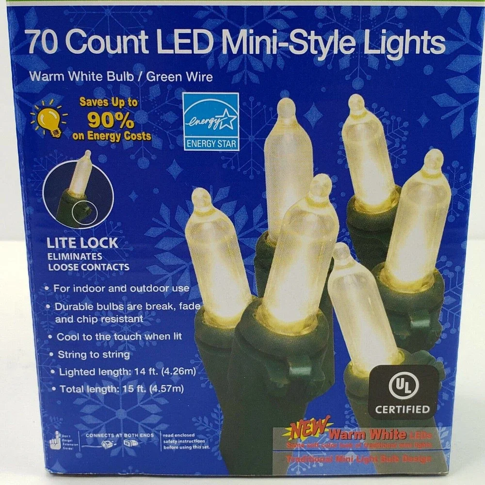 Merry Brite 70 Ct LED Mini Warm White Lights Christmas Green Wire Patio Weddings
